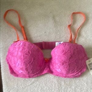 Lace Push-Up Bra in Pink and Orange